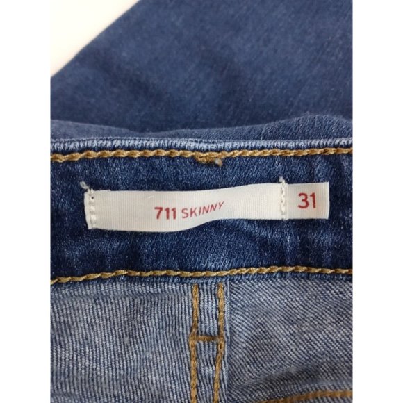 Levi's 711 Womens Dark Wash Distressed Whiskered Skinny Jeans Size 31 - Picture 7 of 10